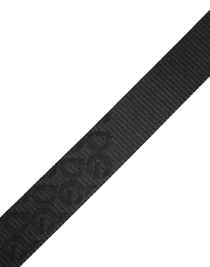 Dolce &amp; Gabbana Black Logo Monogram Silver Metal Buckle Belt