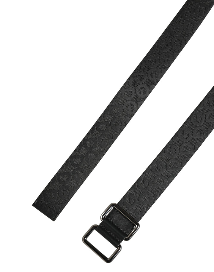 Dolce &amp; Gabbana Black Logo Monogram Silver Metal Buckle Belt