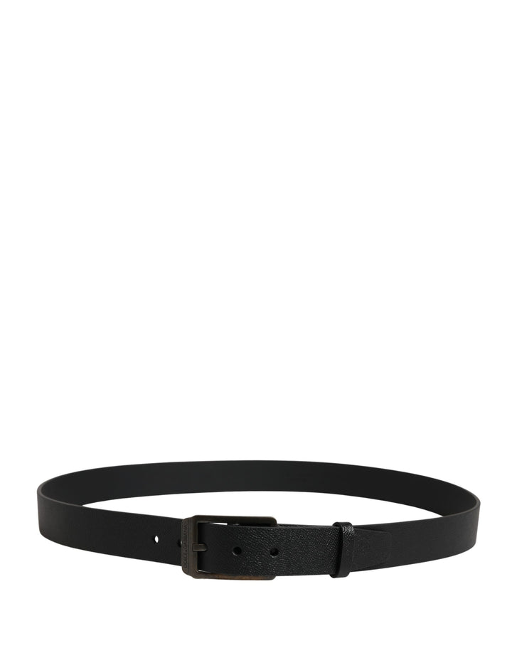 Dolce &amp; Gabbana Black Calf Leather Gold Metal Buckle  Belt