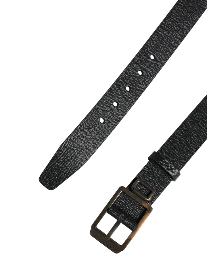 Dolce &amp; Gabbana Black Calf Leather Gold Metal Buckle  Belt