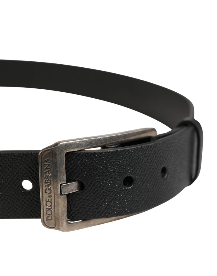 Dolce &amp; Gabbana Black Calf Leather Silver Metal Buckle Belt