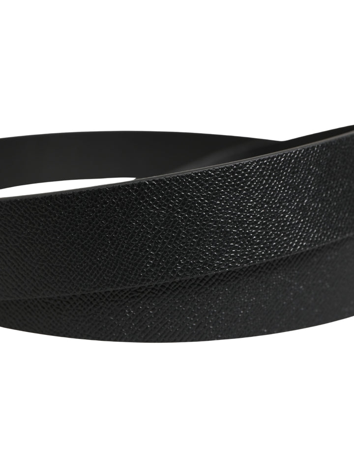 Dolce &amp; Gabbana Black Calf Leather Silver Metal Buckle Belt