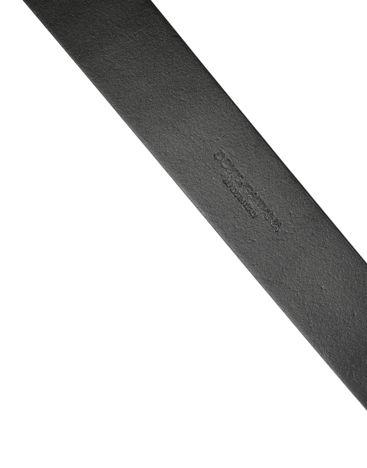 Dolce &amp; Gabbana Black Calf Leather Silver Metal Buckle Belt