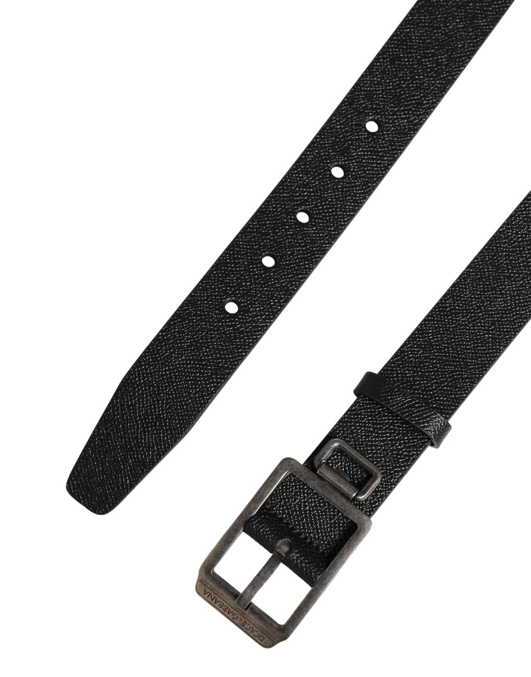 Dolce &amp; Gabbana Black Calf Leather Silver Metal Buckle Belt