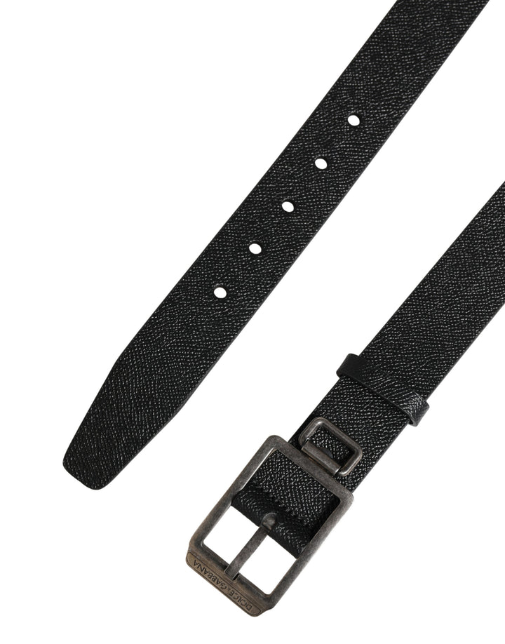 Dolce &amp; Gabbana Black Calf Leather Silver Metal Buckle Belt
