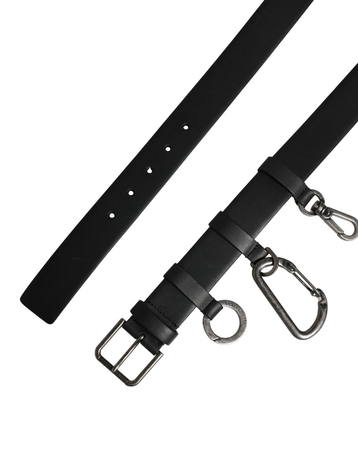 Dolce &amp; Gabbana Black Calf Leather Silver Metal Buckle Belt