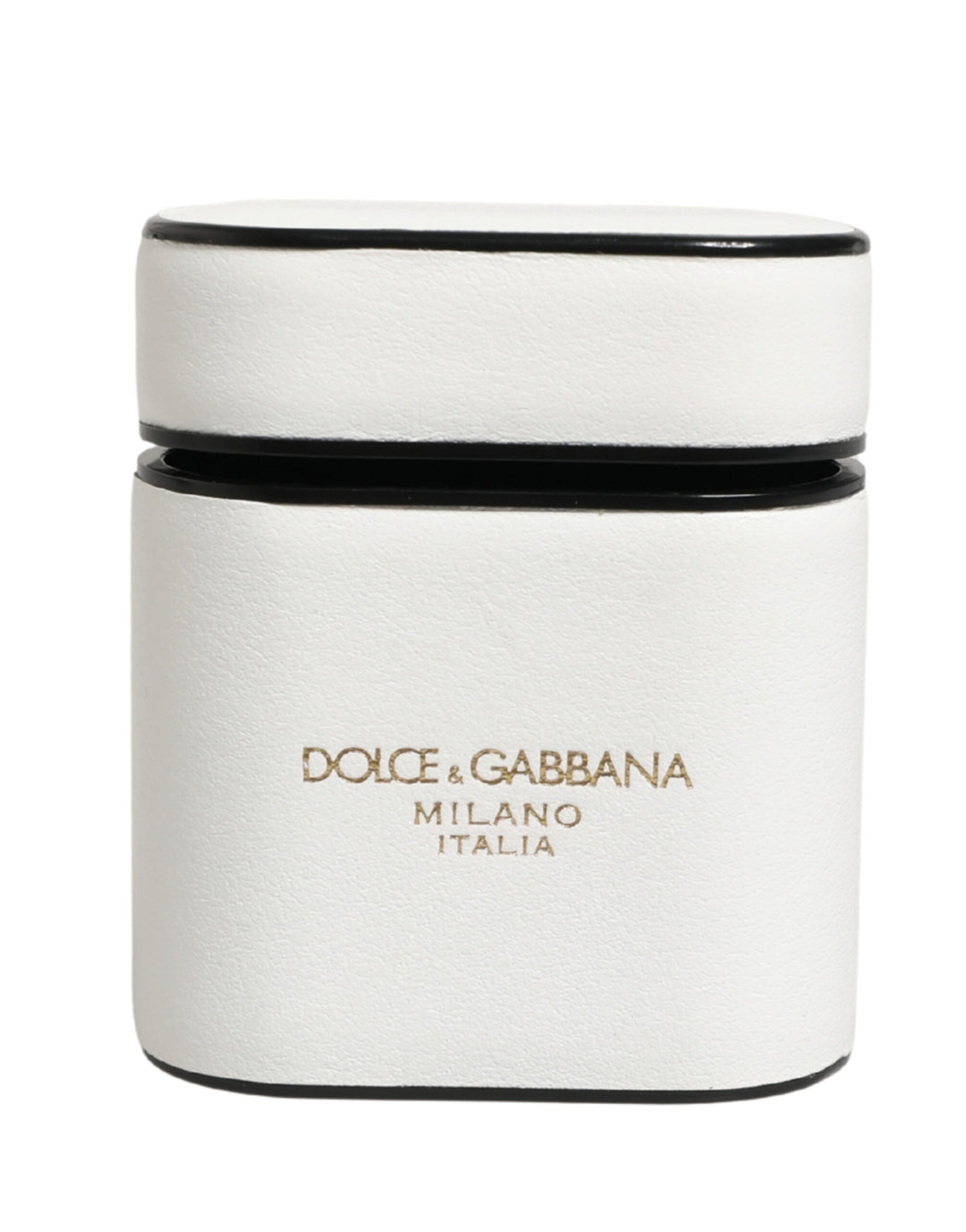 Dolce &amp; Gabbana White Calf Leather Logo Print Flip Holder  Airpods Case
