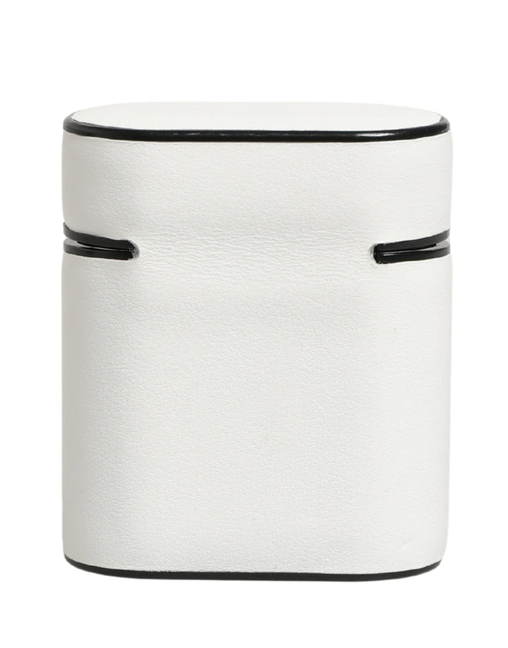 Dolce &amp; Gabbana White Calf Leather Logo Print Flip Holder  Airpods Case