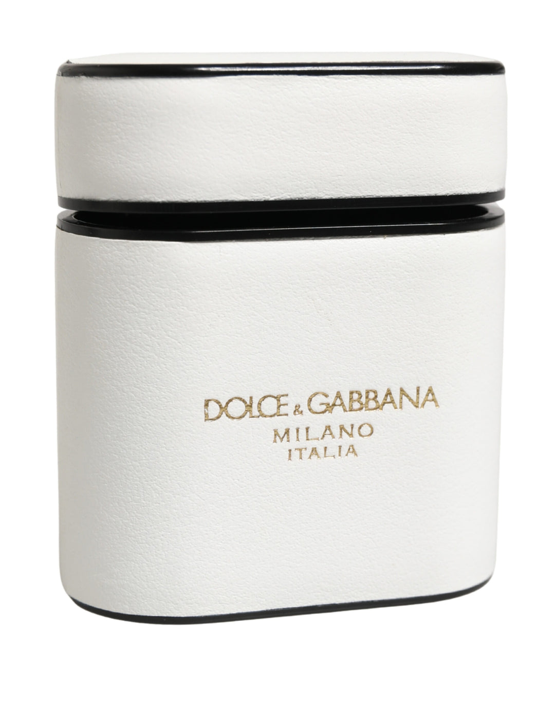 Dolce &amp; Gabbana White Calf Leather Logo Print Flip Holder  Airpods Case