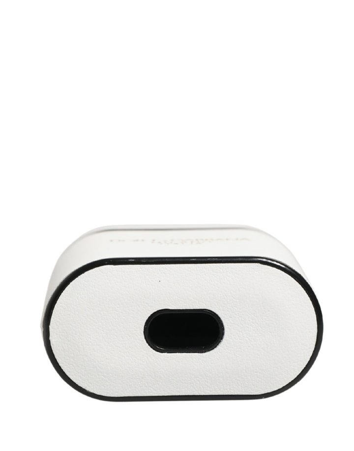 Dolce &amp; Gabbana White Calf Leather Logo Print Flip Holder  Airpods Case