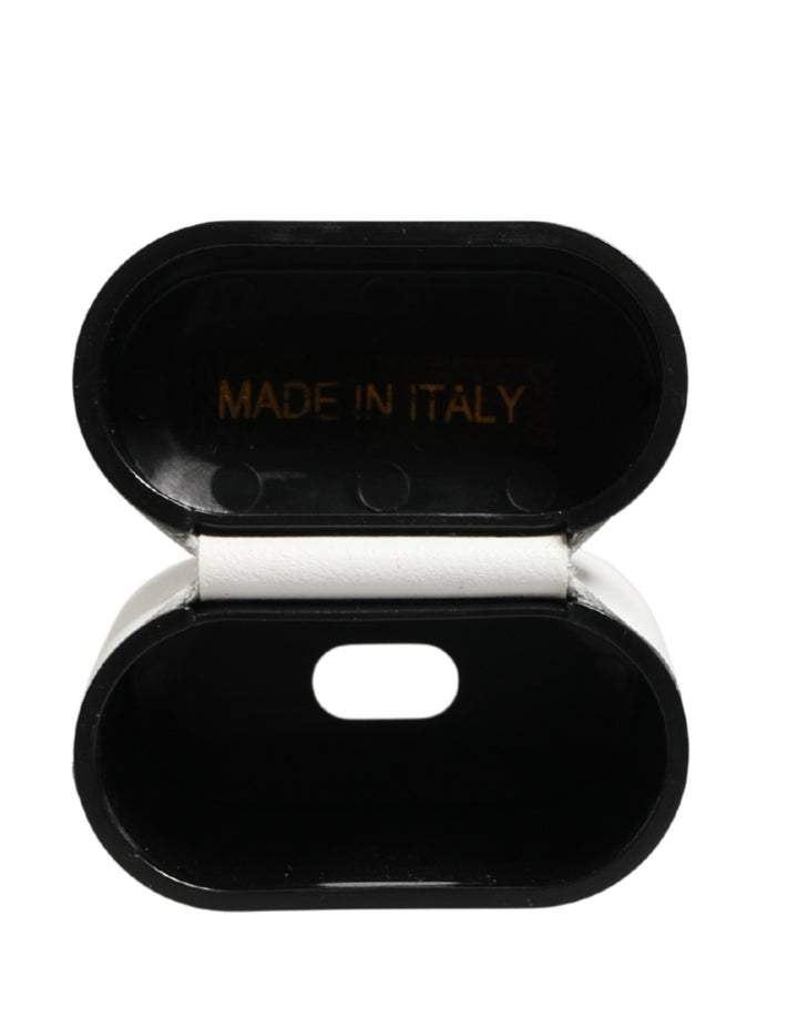 Dolce &amp; Gabbana White Calf Leather Logo Print Flip Holder  Airpods Case