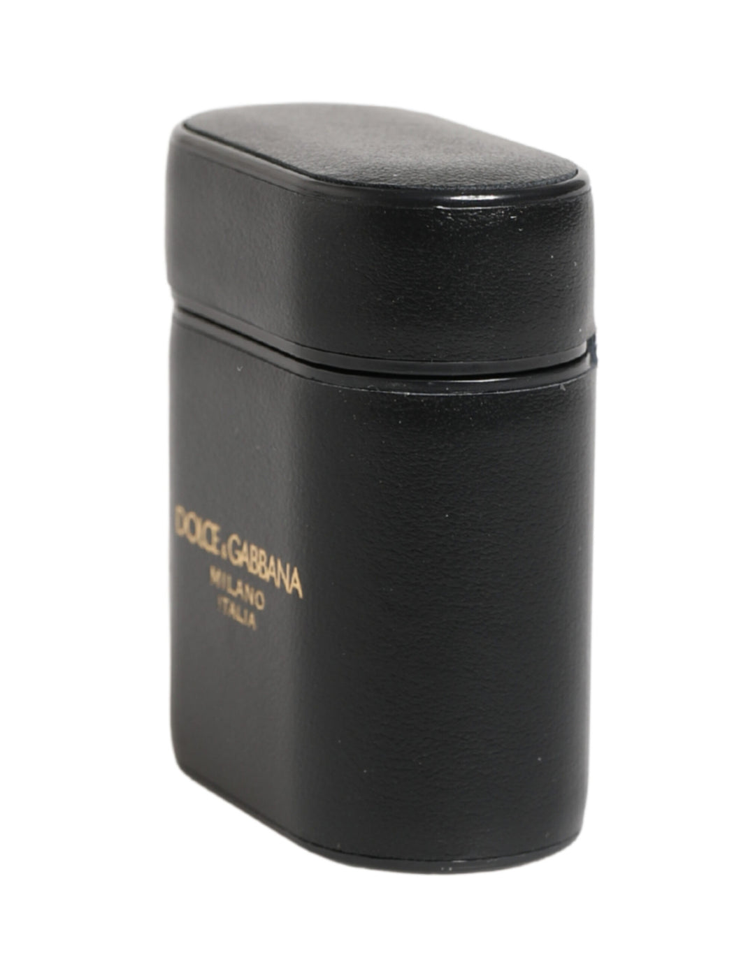 Dolce &amp; Gabbana Black Calf Leather Logo Print Flip Holder Airpods Case