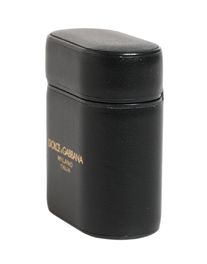 Dolce &amp; Gabbana Black Calf Leather Logo Print Flip Holder Airpods Case