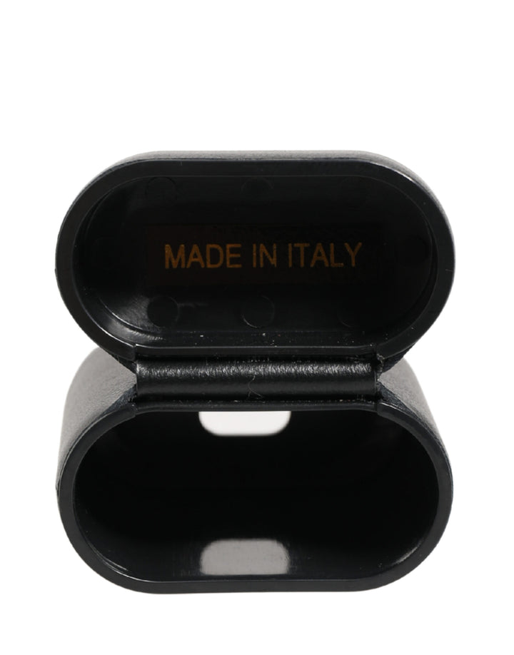 Dolce &amp; Gabbana Black Calf Leather Logo Print Flip Holder Airpods Case