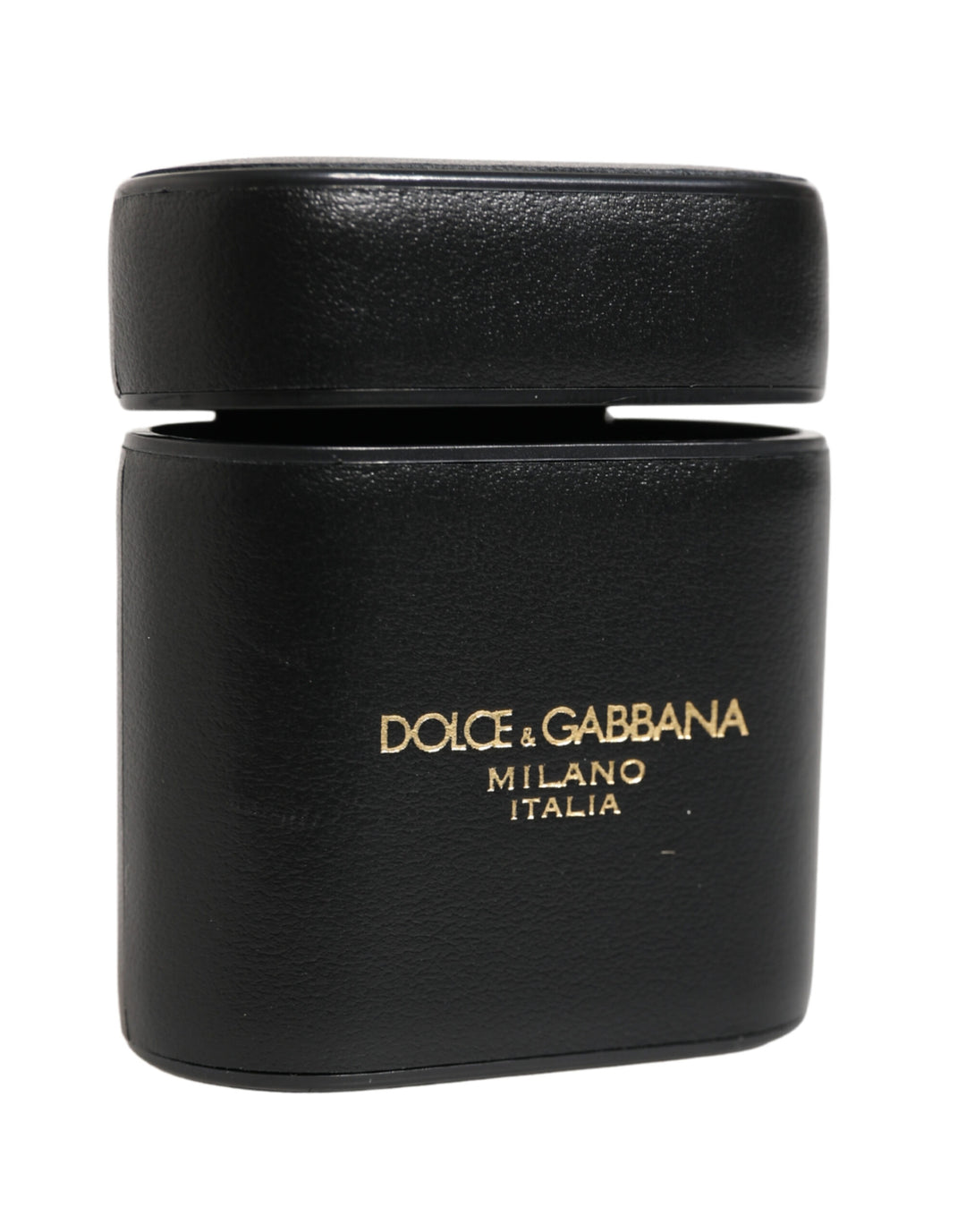 Dolce &amp; Gabbana Black Calf Leather Logo Print Flip Holder Airpods Case