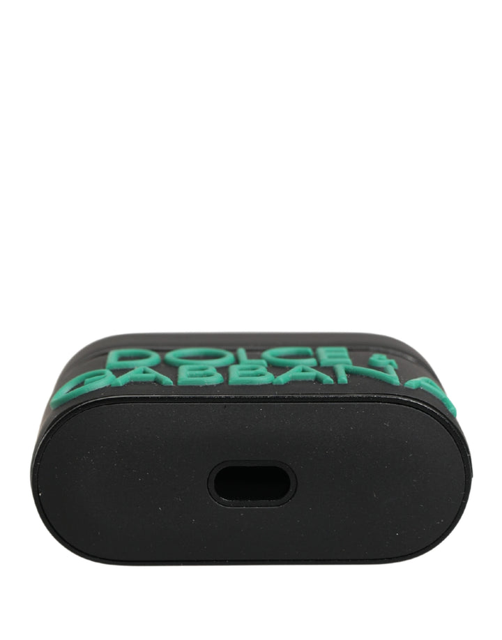 Dolce &amp; Gabbana Black PVC Embossed Logo Flip Holder Women Airpods Case