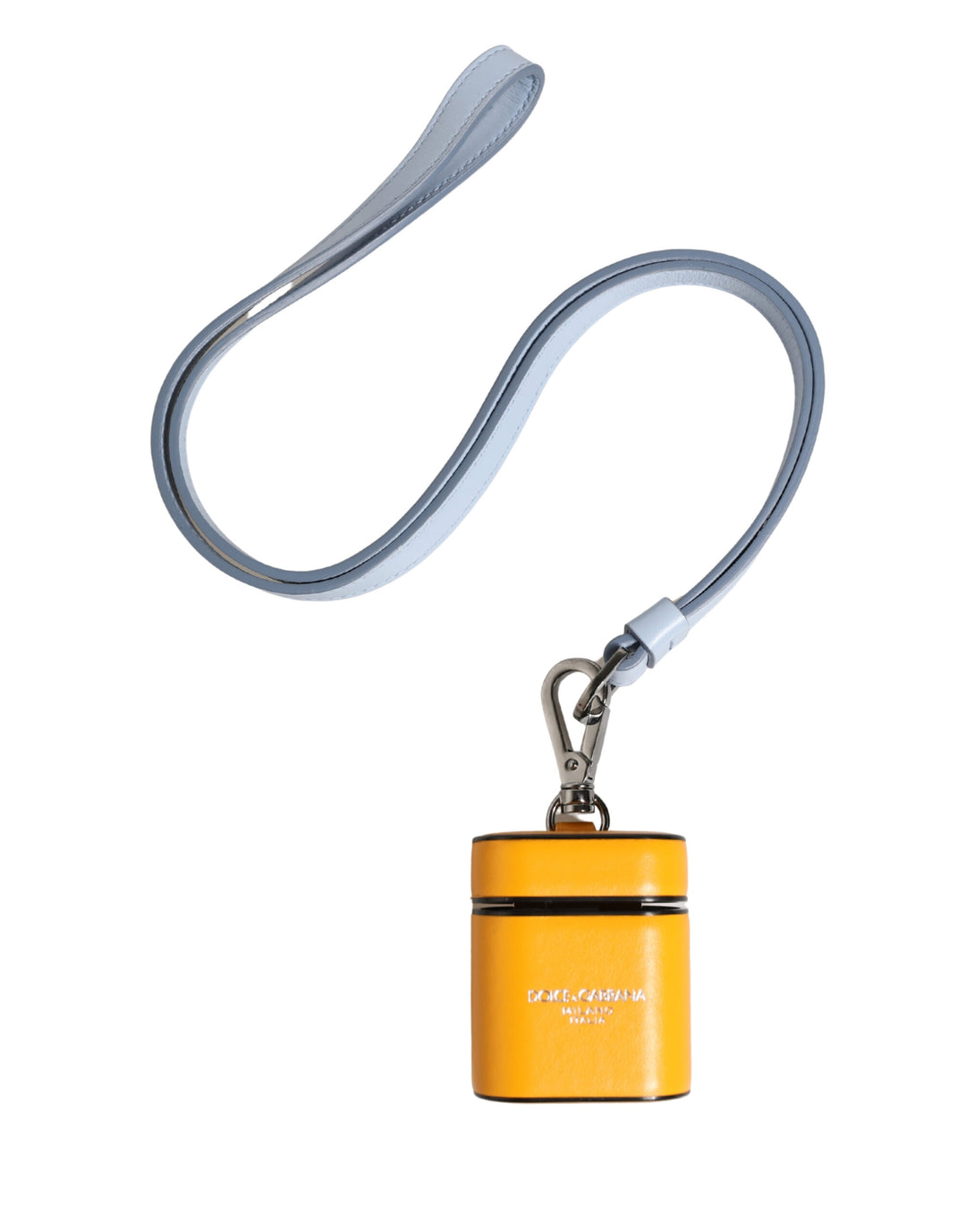Dolce &amp; Gabbana Case Yellow Calf Leather Logo Flip Holder Strap Airpods