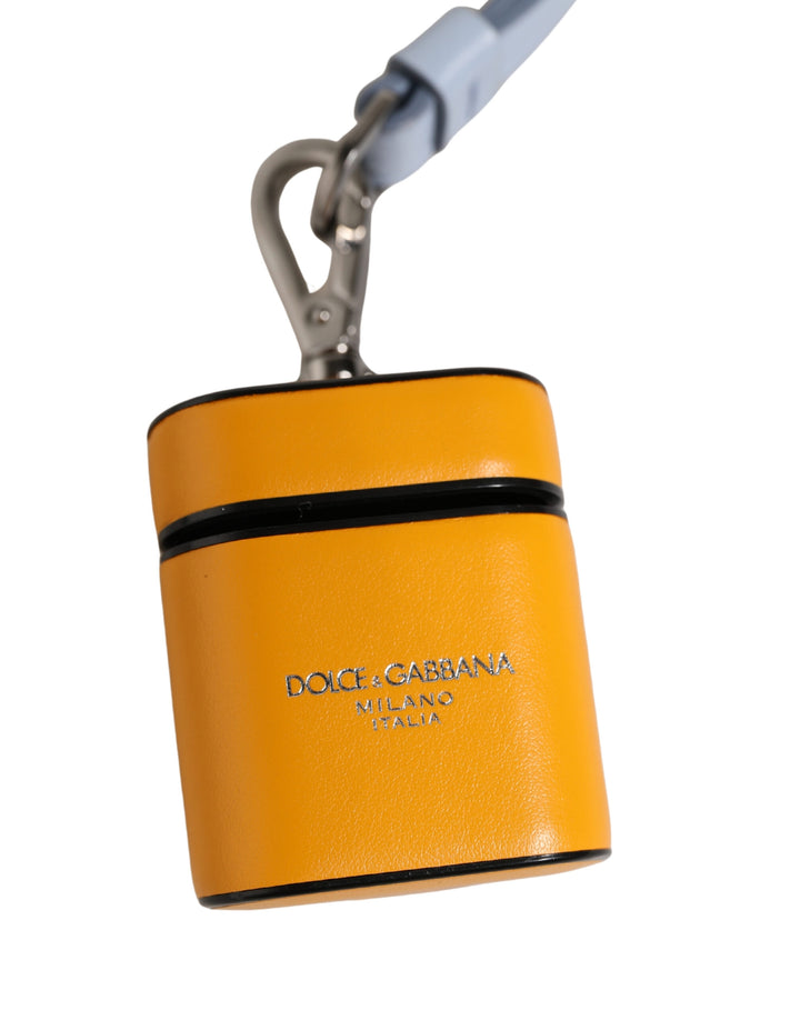 Dolce &amp; Gabbana Case Yellow Calf Leather Logo Flip Holder Strap Airpods