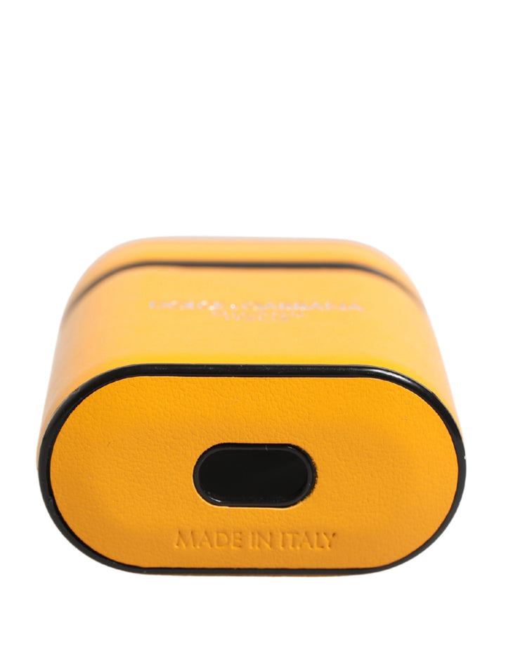 Dolce &amp; Gabbana Case Yellow Calf Leather Logo Flip Holder Strap Airpods