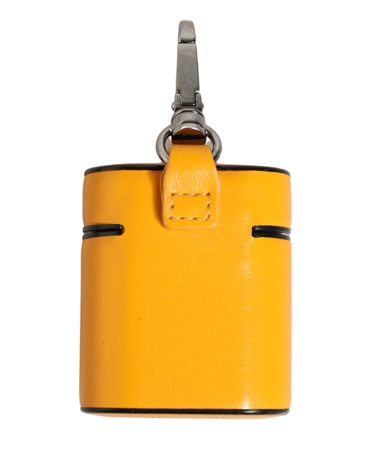Dolce &amp; Gabbana Case Yellow Calf Leather Logo Flip Holder Strap Airpods
