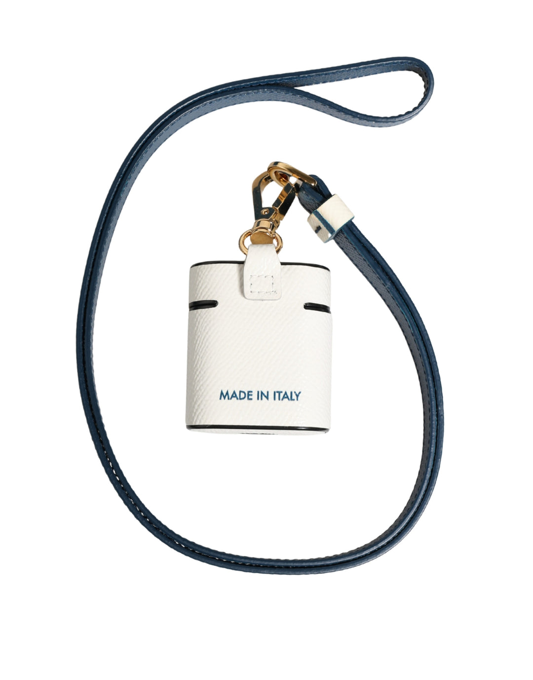Dolce &amp; Gabbana White Calf Leather Logo Flip Holder Strap Airpods Case