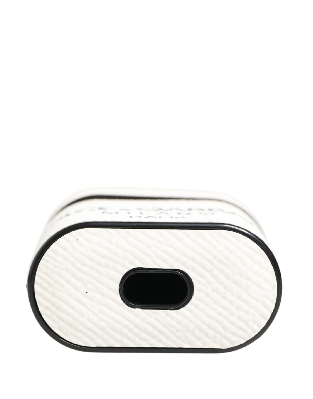 Dolce &amp; Gabbana White Calf Leather Logo Flip Holder Strap Airpods Case
