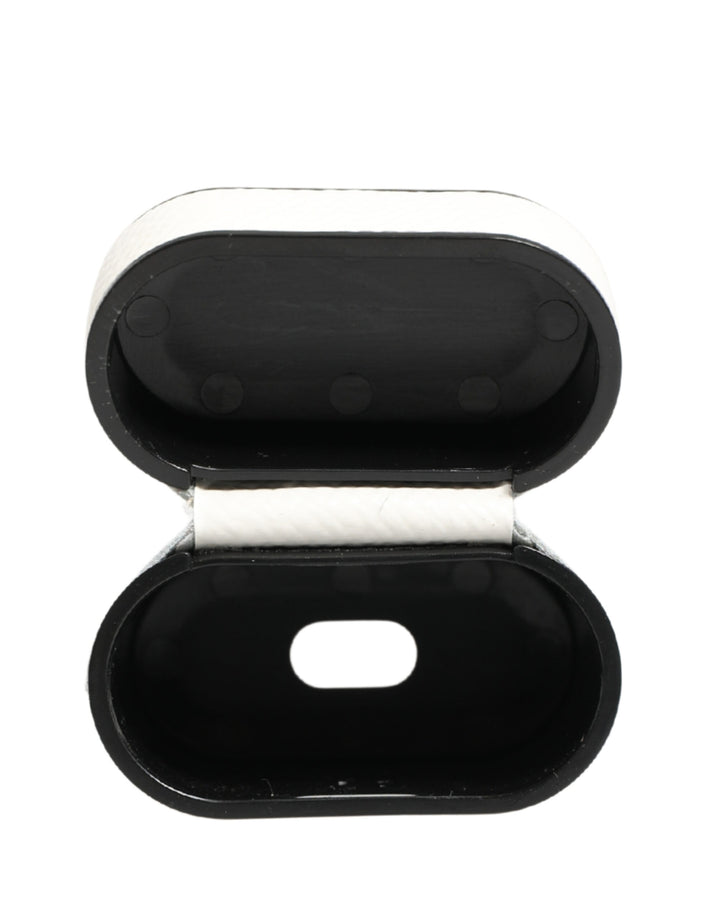 Dolce &amp; Gabbana White Calf Leather Logo Flip Holder Strap Airpods Case