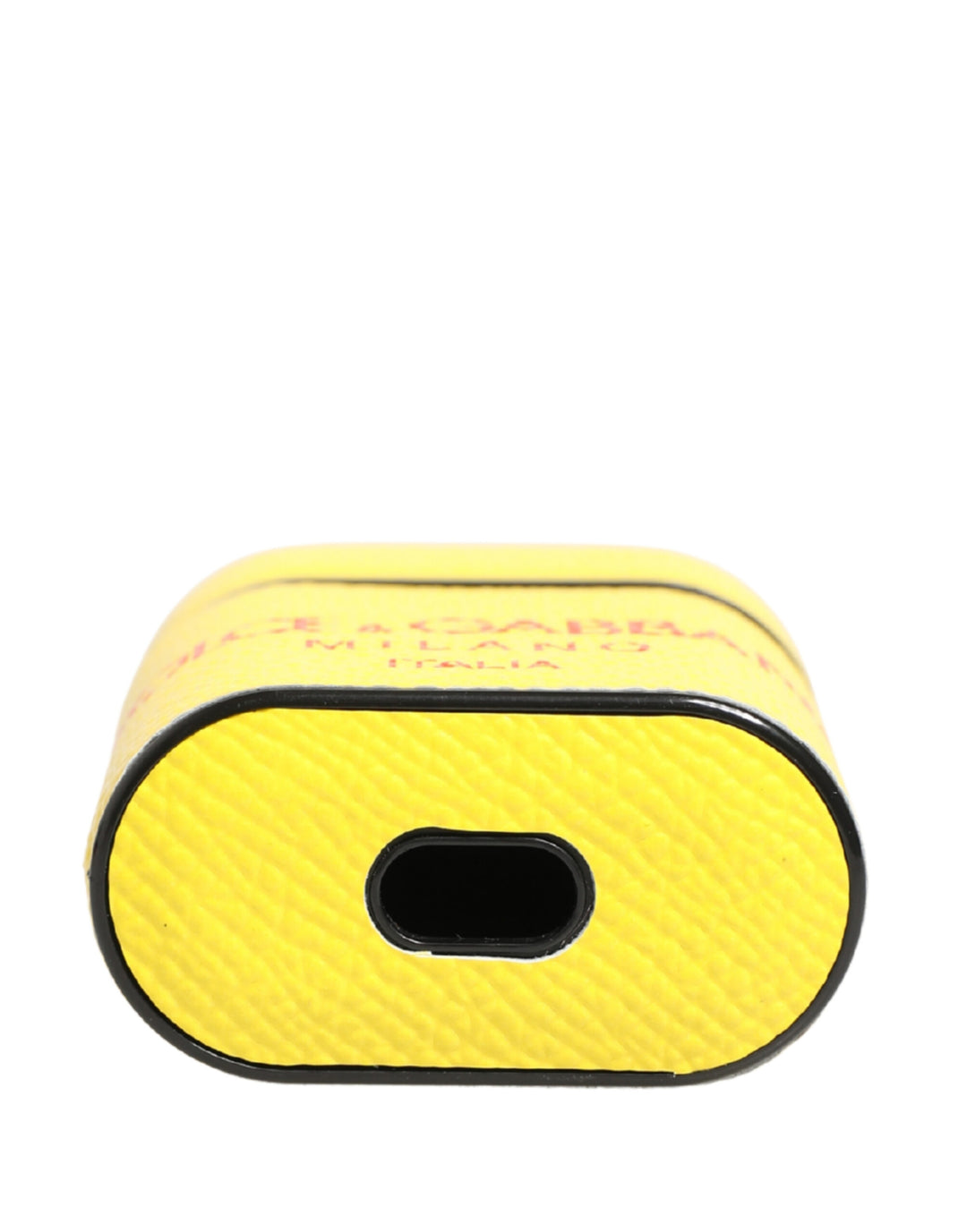 Dolce &amp; Gabbana Yellow Calf Leather Logo Flip Holder Strap Airpods Case