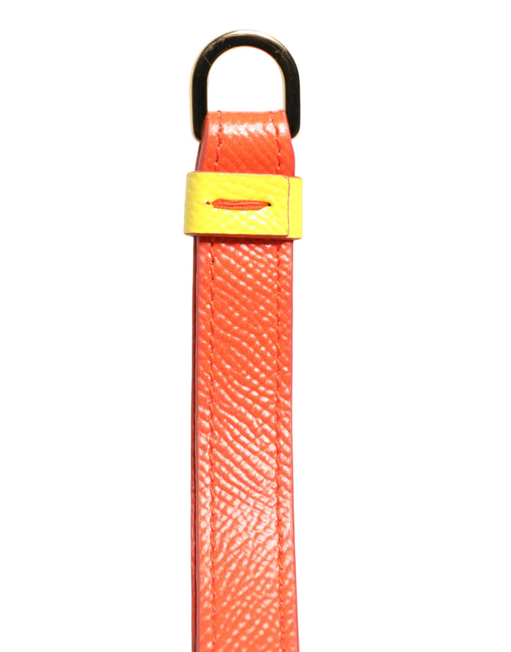 Dolce &amp; Gabbana Yellow Calf Leather Logo Flip Holder Strap Airpods Case