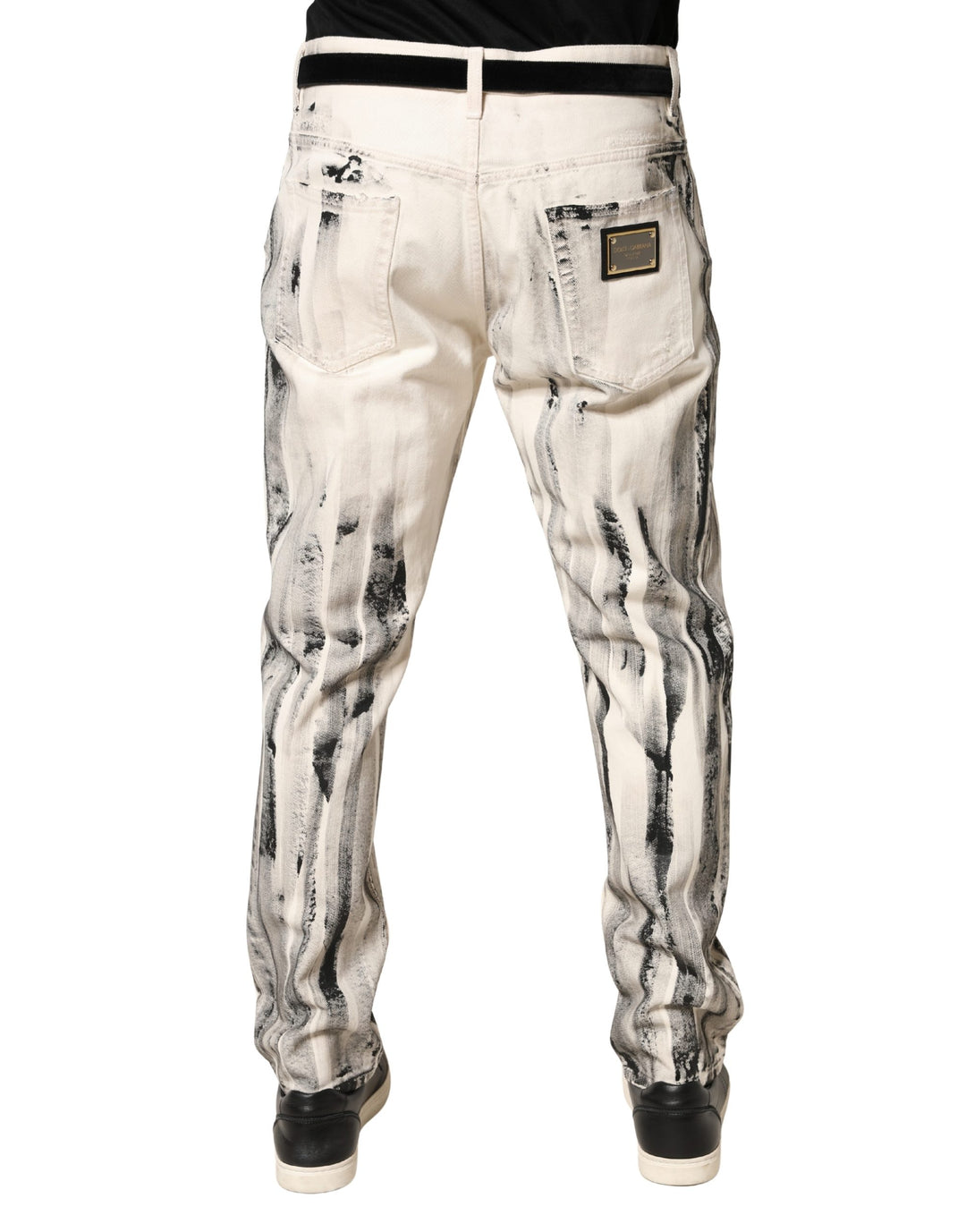 Dolce &amp; Gabbana White Distressed Paint Print LooseDenim Jeans