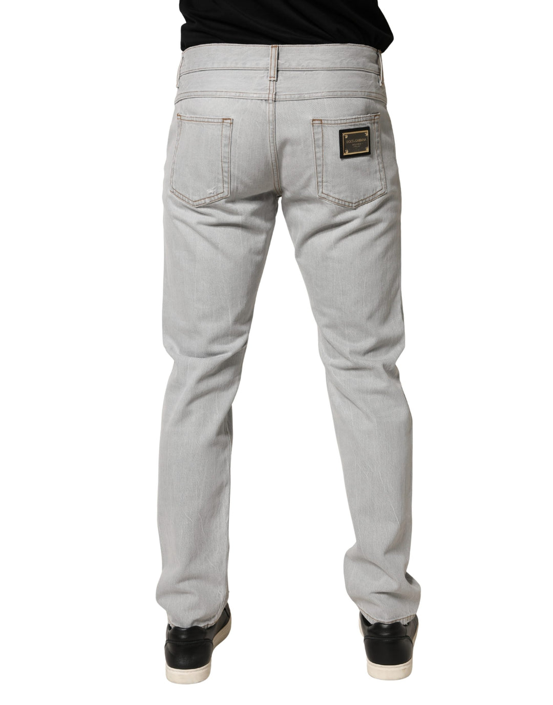 Dolce &amp; Gabbana Light Gray Ripped Cotton Regular Denim Jeans