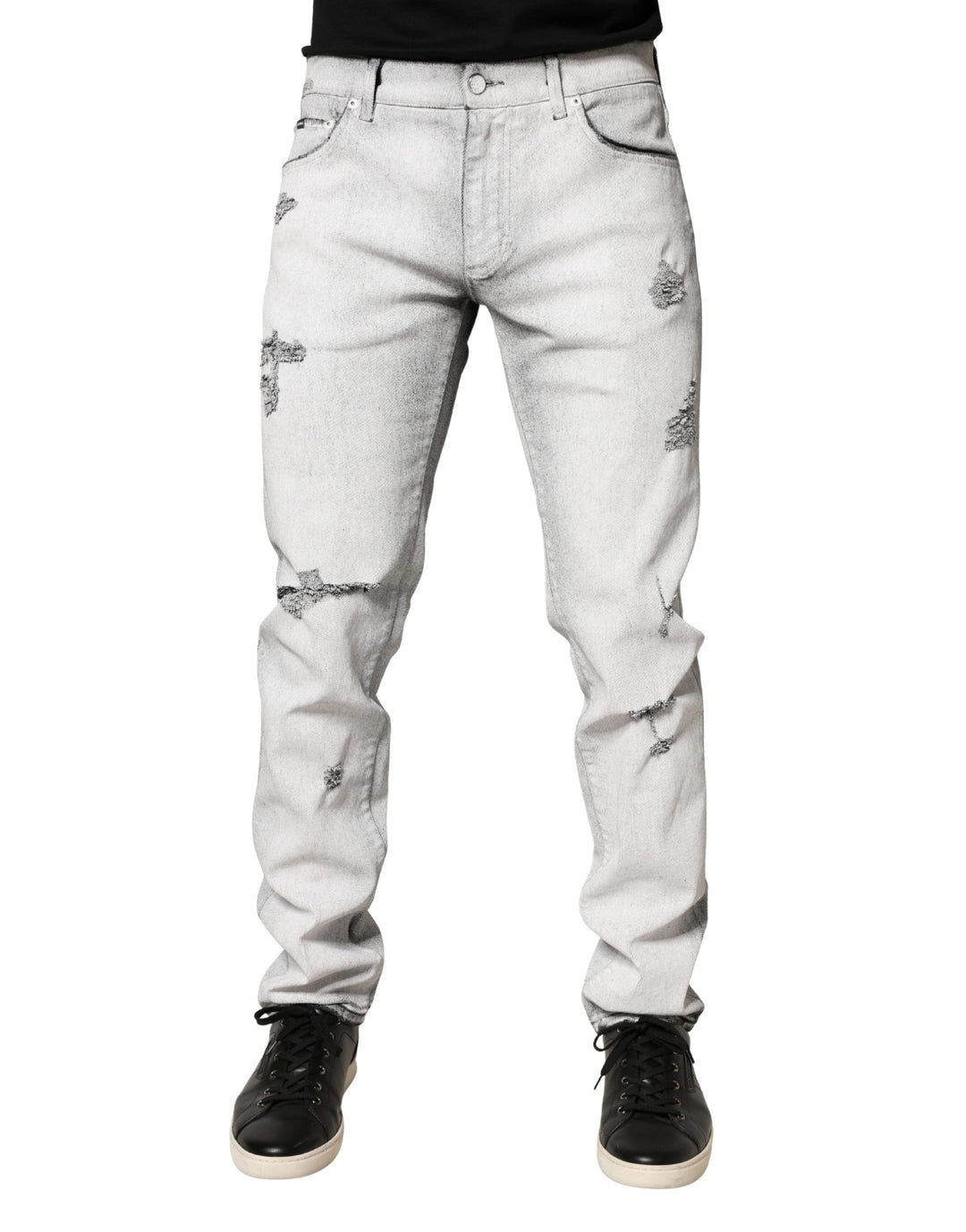 Dolce &amp; Gabbana Light Gray Distressed Skinny Men Denim Jeans