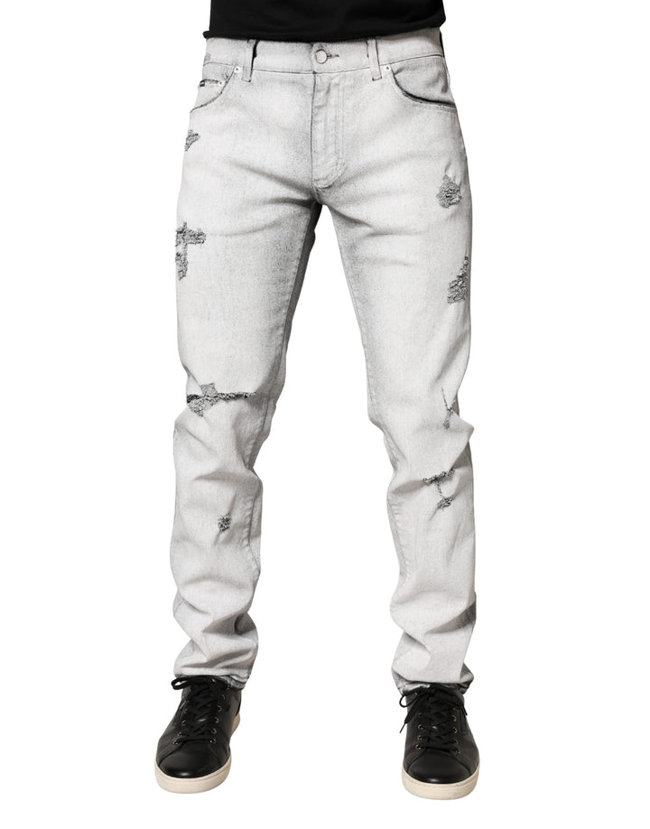 Dolce &amp; Gabbana Light Gray Distressed Skinny Men Denim Jeans