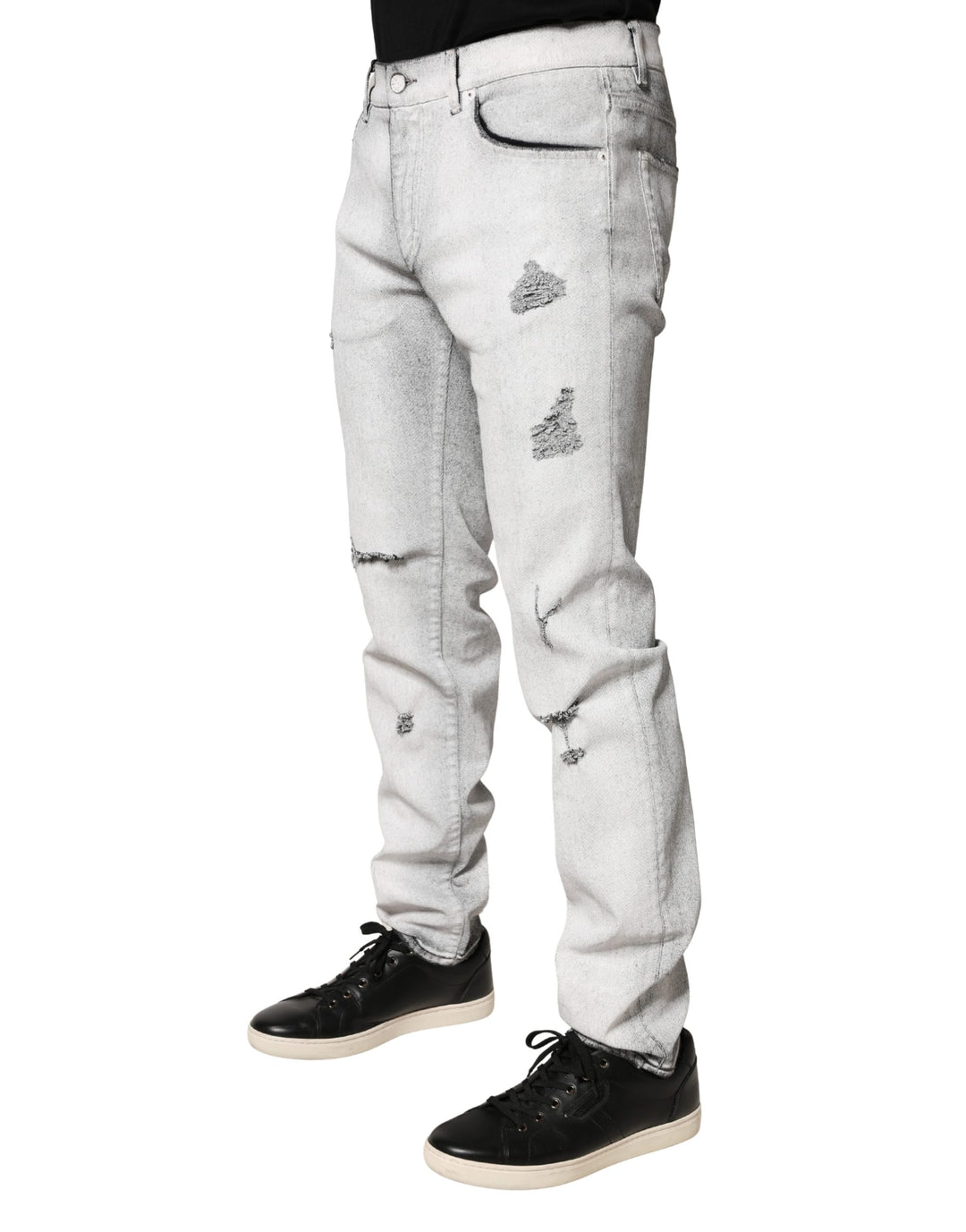 Dolce &amp; Gabbana Light Gray Distressed Skinny Men Denim Jeans