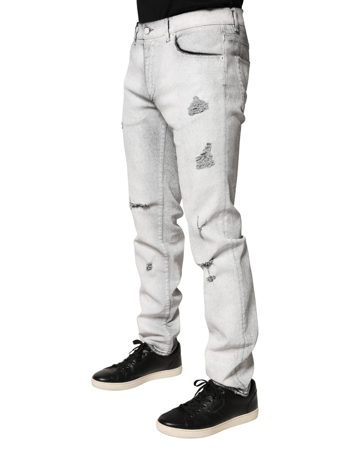 Dolce &amp; Gabbana Light Gray Distressed Skinny Men Denim Jeans