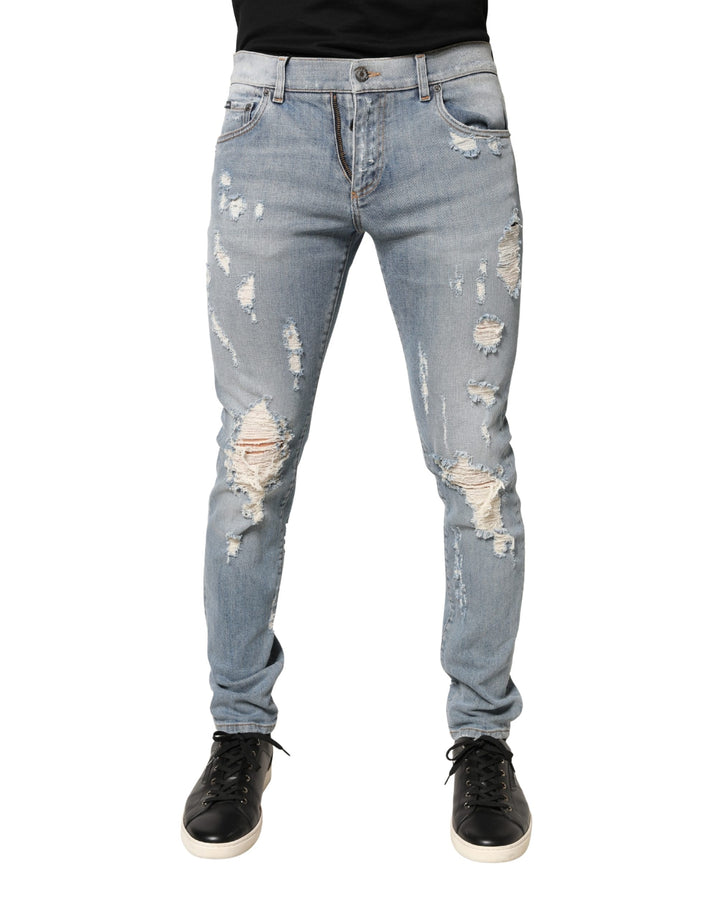Dolce &amp; Gabbana Light Blue Distressed Skinny Men Denim Jeans