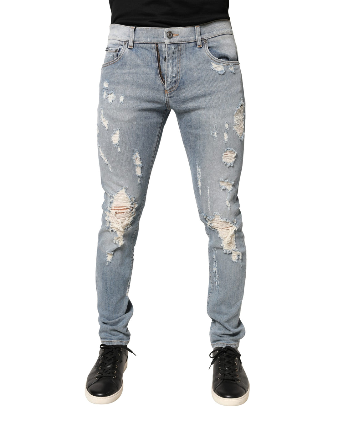 Dolce &amp; Gabbana Light Blue Distressed Skinny Men Denim Jeans