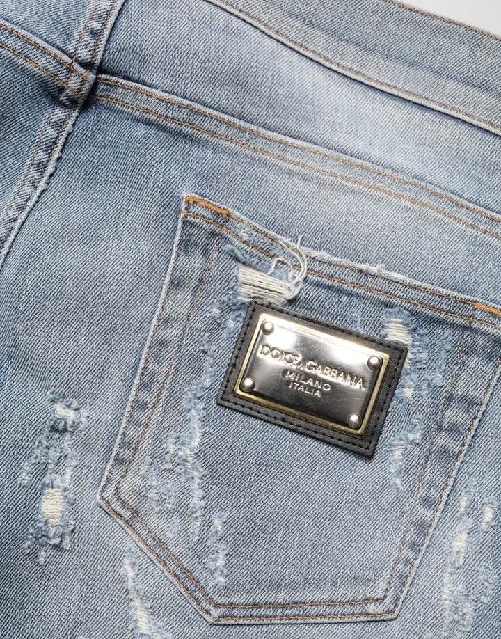 Dolce &amp; Gabbana Light Blue Distressed Skinny Men Denim Jeans