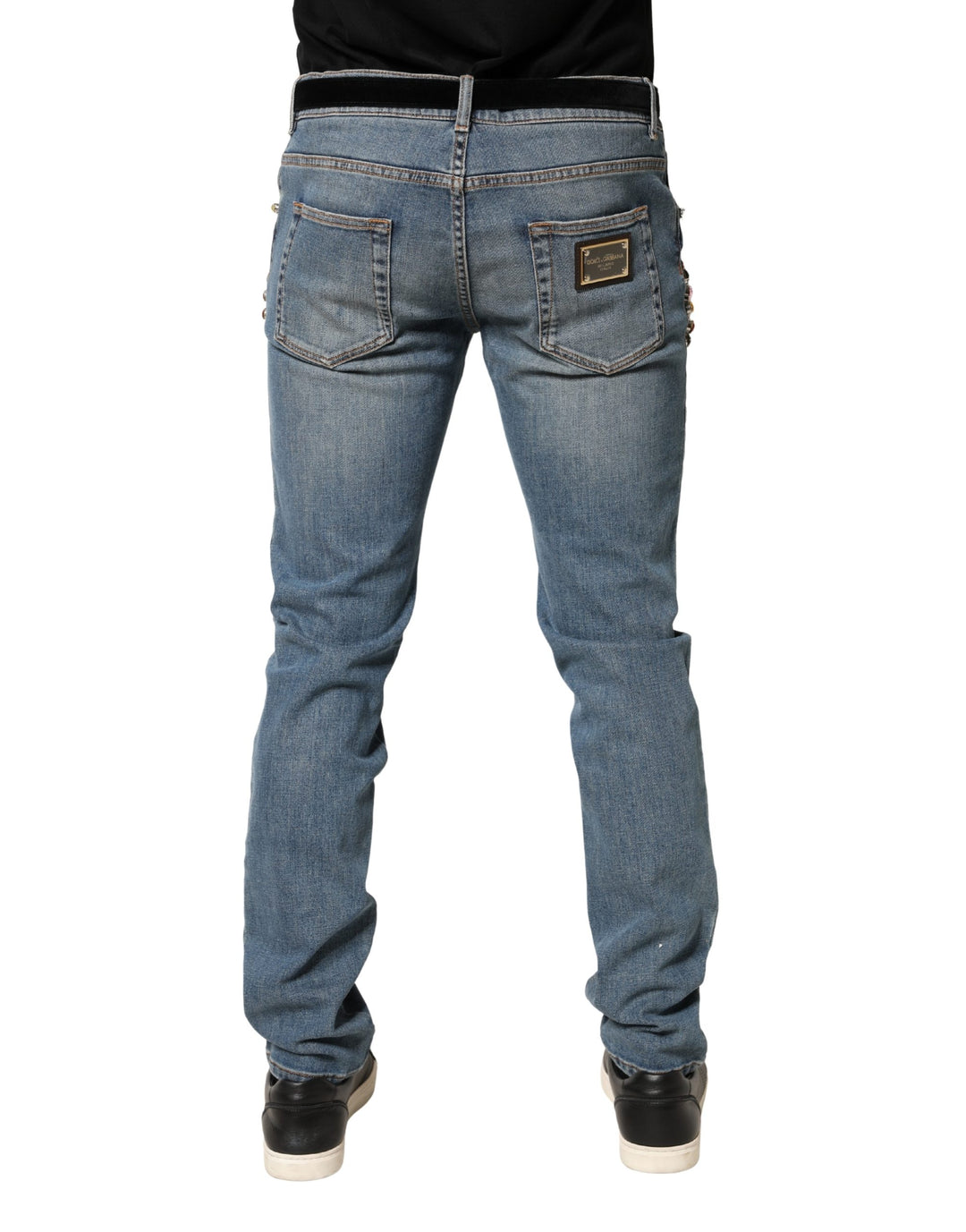 Dolce &amp; Gabbana Blue Embellished Loose Cotton Men Denim Jeans