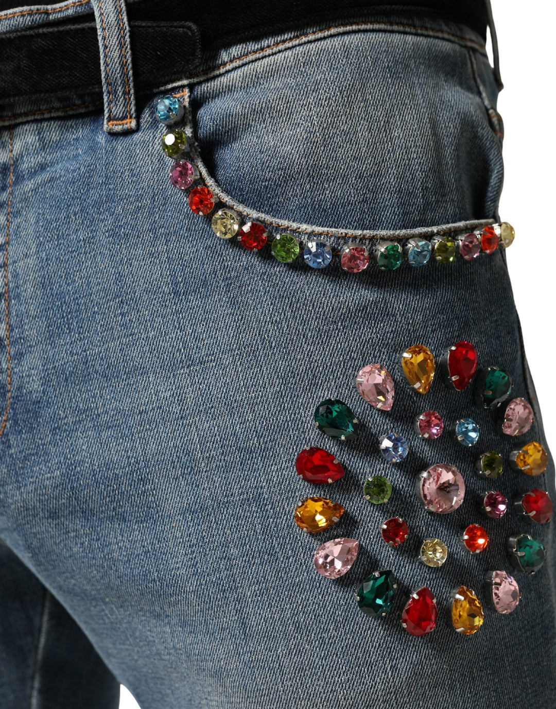 Dolce &amp; Gabbana Blue Embellished Loose Cotton Men Denim Jeans