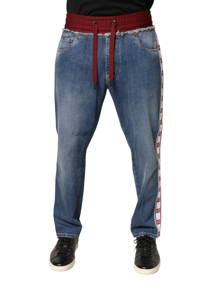 Dolce &amp; Gabbana Blue Cotton Drawstring Straight Denim Jeans