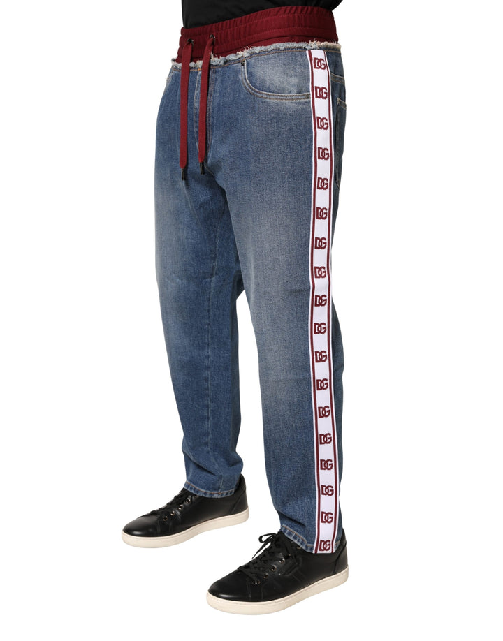 Dolce &amp; Gabbana Blue Cotton Drawstring Straight Denim Jeans