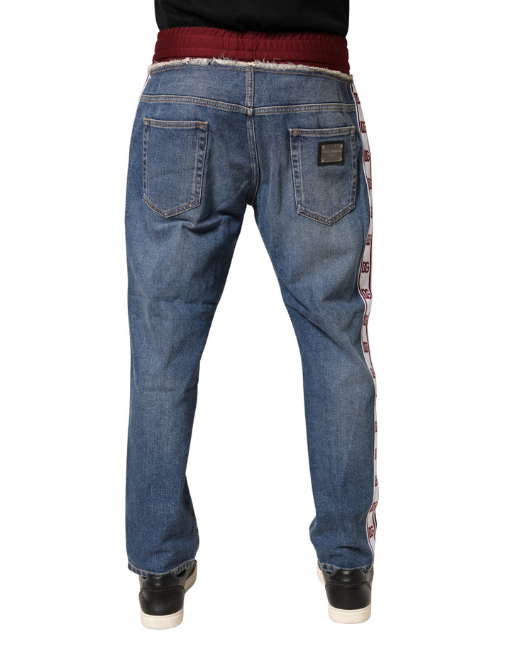 Dolce &amp; Gabbana Blue Cotton Drawstring Straight Denim Jeans