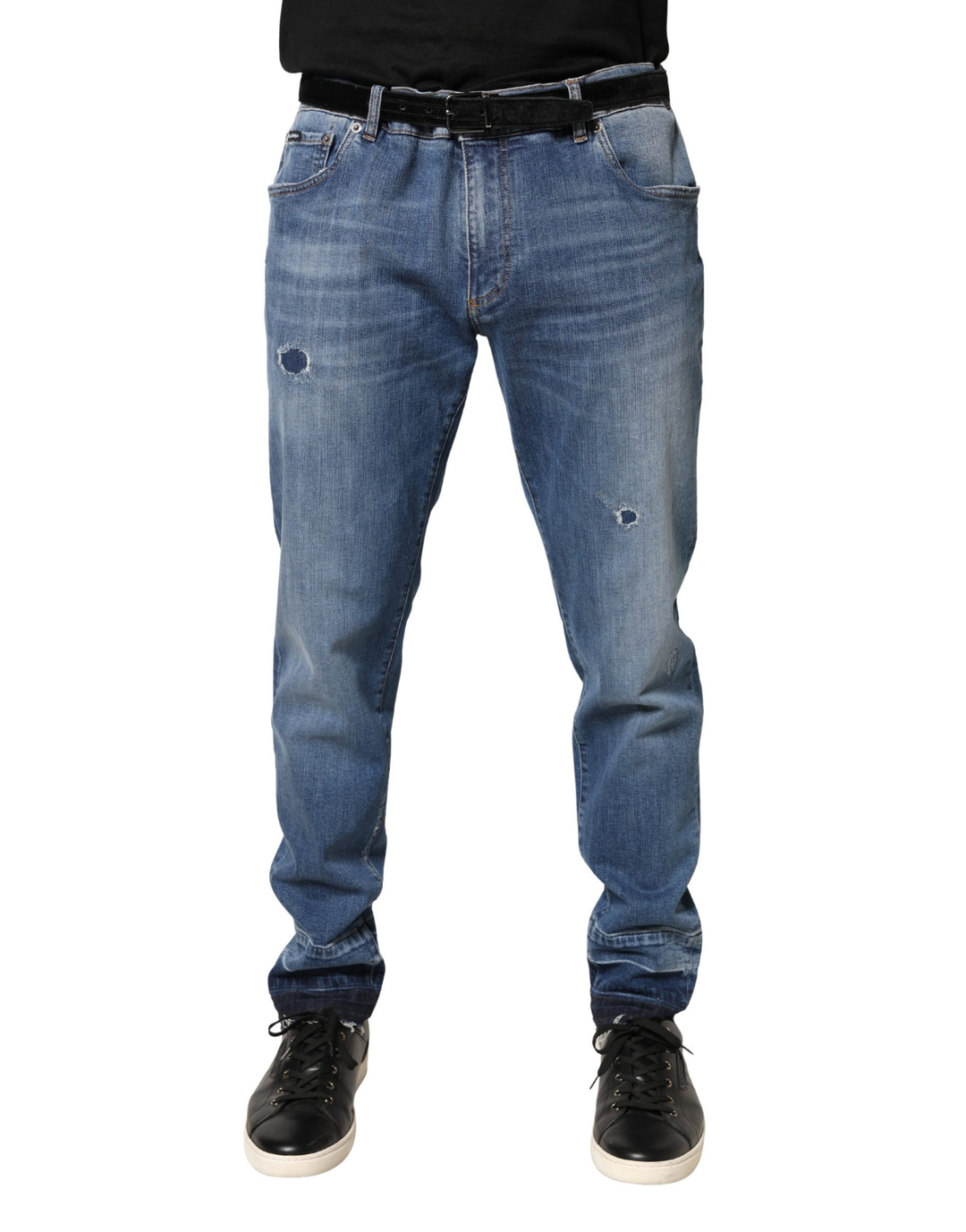 Dolce &amp; Gabbana Blue Tattered Skinny Cotton Denim Jeans