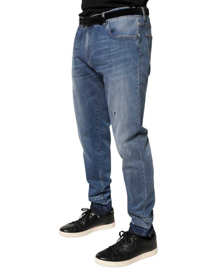 Dolce &amp; Gabbana Blue Tattered Skinny Cotton Denim Jeans