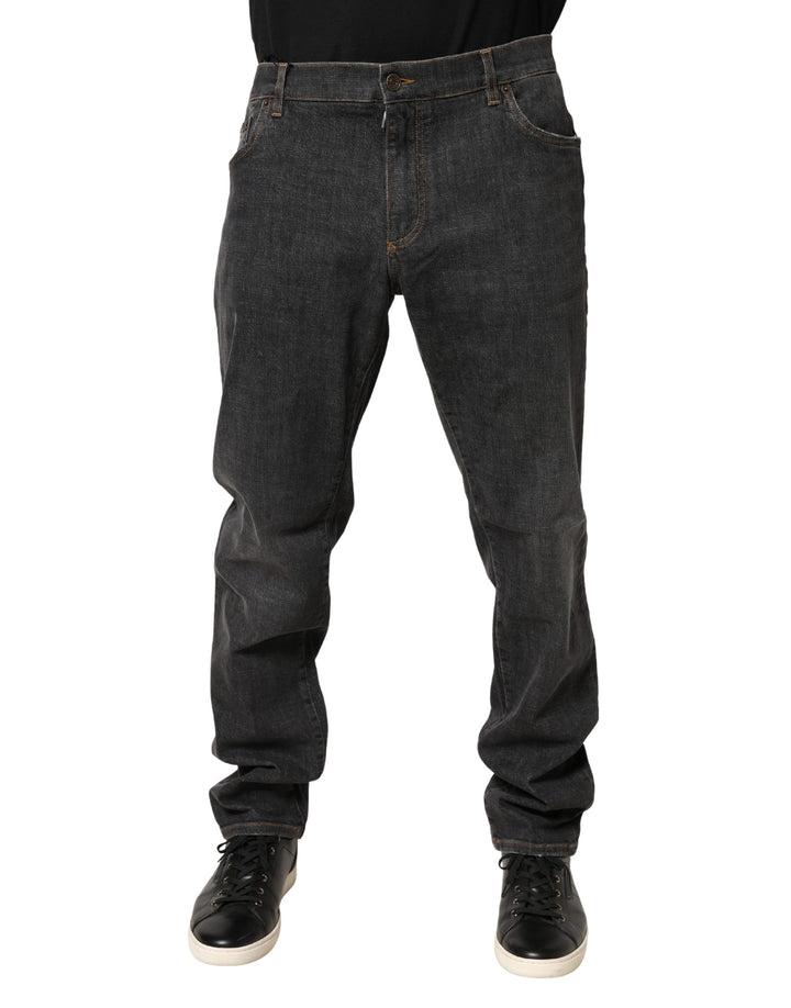 Dolce &amp; Gabbana Dark Gray Slim Fit Cotton Men Denim Jeans