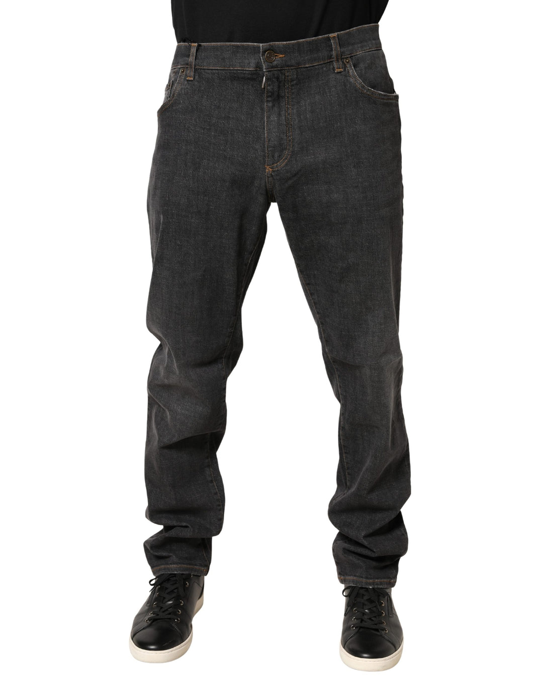 Dolce &amp; Gabbana Dark Gray Slim Fit Cotton Men Denim Jeans