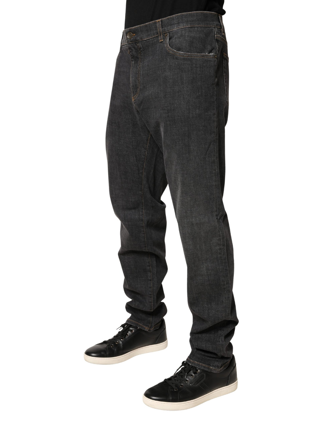 Dolce &amp; Gabbana Dark Gray Slim Fit Cotton Men Denim Jeans