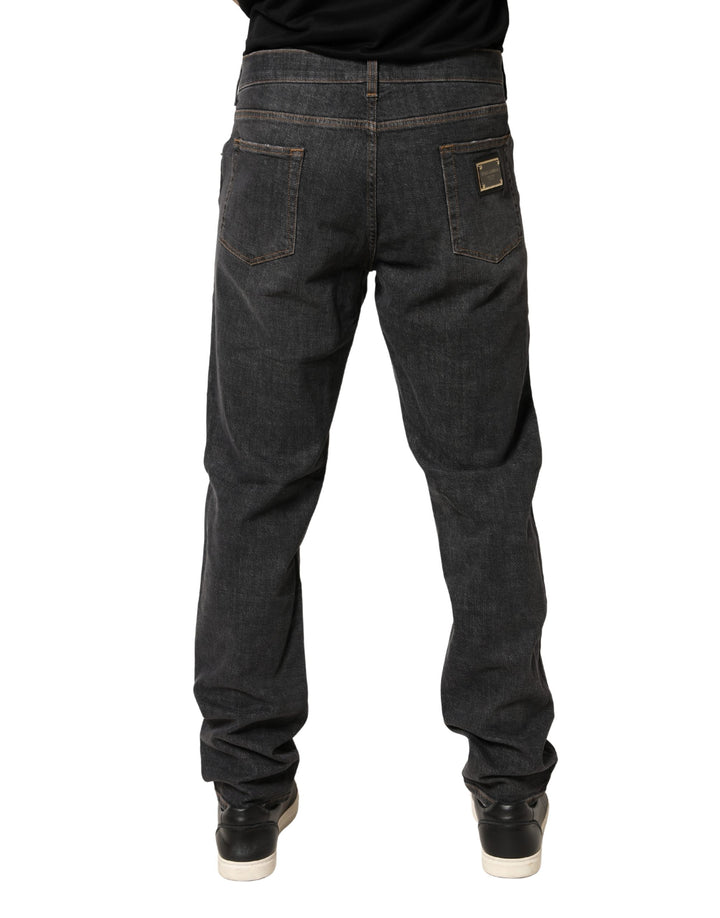 Dolce &amp; Gabbana Dark Gray Slim Fit Cotton Men Denim Jeans