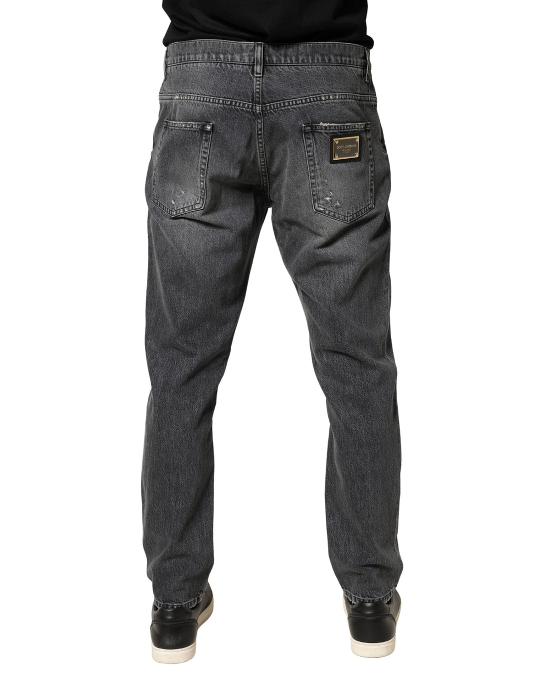 Dolce &amp; Gabbana Dark Gray Tattered Cotton Loose Denim Jeans